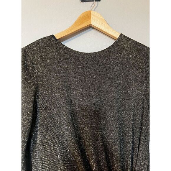 Ted Baker Women’s Size 2 Gold Knot Front Lurex Dress Long Sleeve Knee Length - Picture 7 of 13